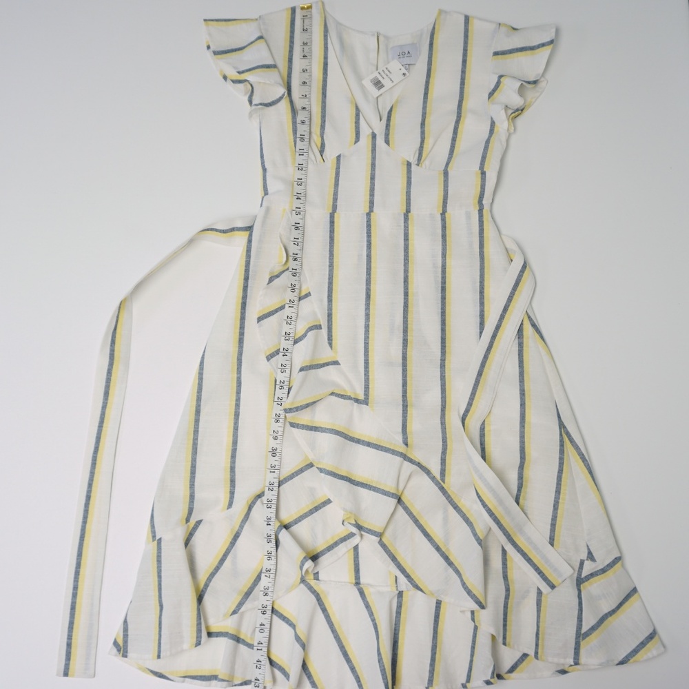 J.O.A. Striped Ruffle Flutter Trim Faux Wrap Dress - Picture 6 of 6